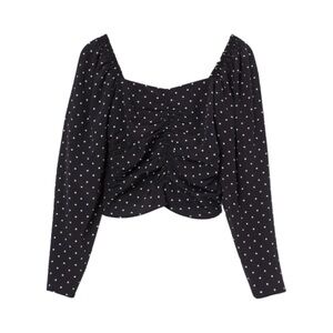 NWT H&M Dots Ruched Long Puff Sleeve Crop